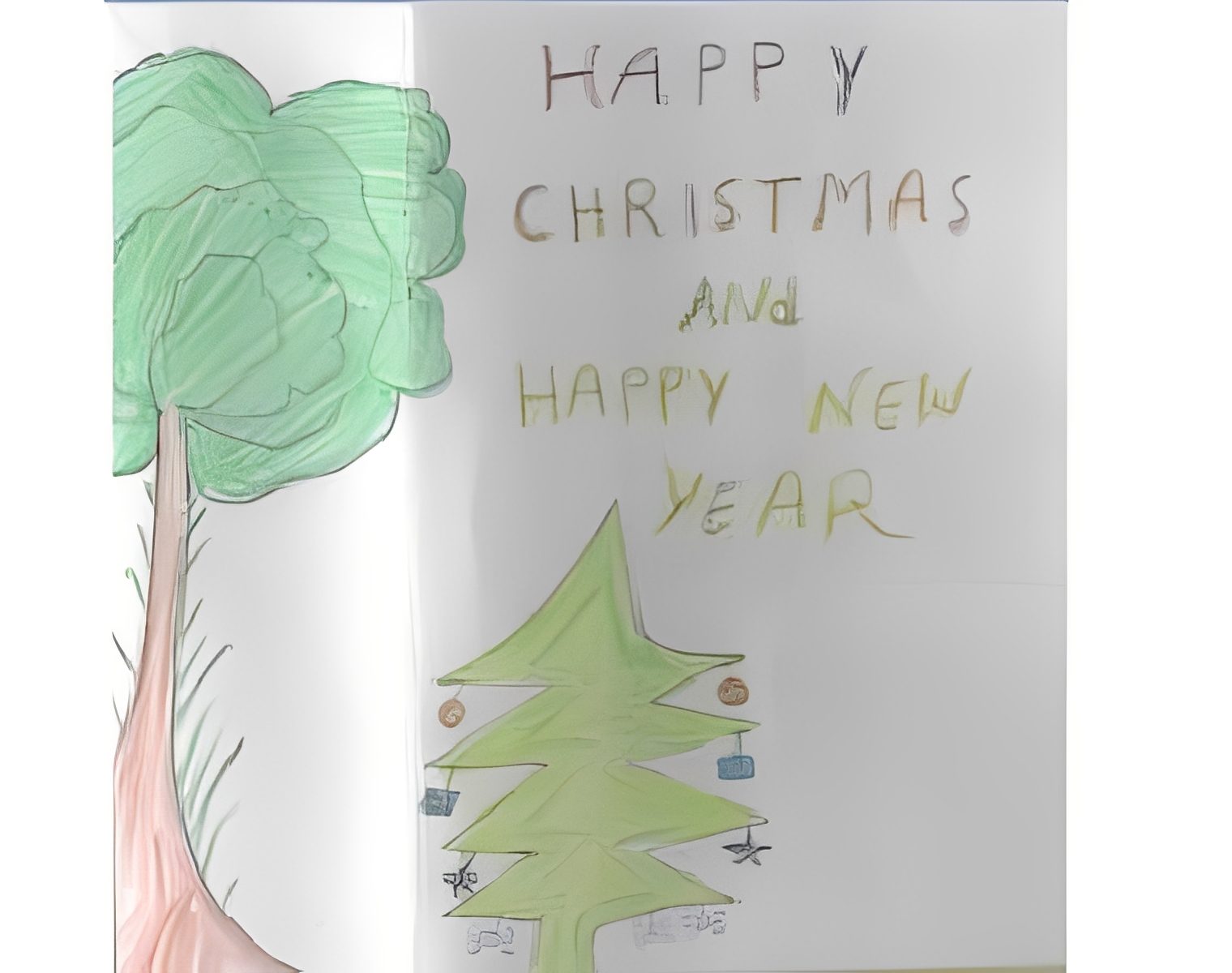 Hand-drawn Christmas and New Year card.