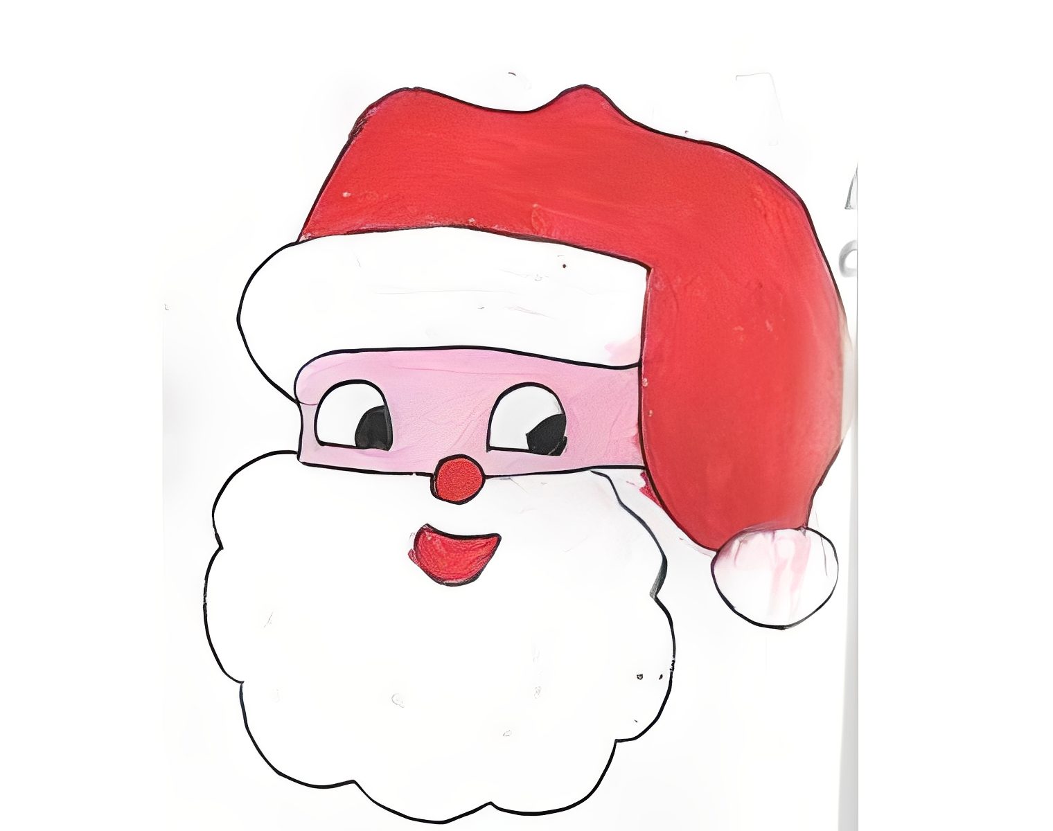Cartoon Santa face with red hat.