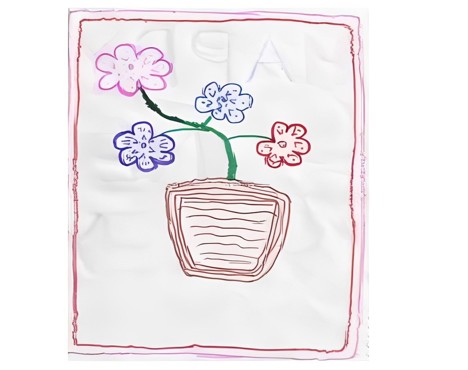 Colorful flowers drawn in a pot.